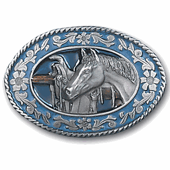 Horse head and Saddle Enameled Belt Buckle