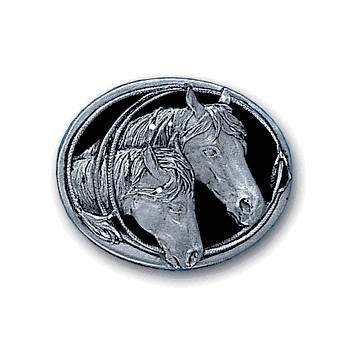 Horse Heads (Diamond Cut) Small Enameled Belt Buckle