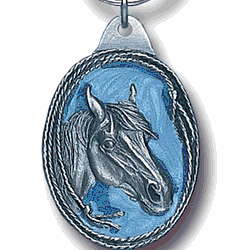 Horse Profile with Rope Border Metal Key Chain with Enameled Details