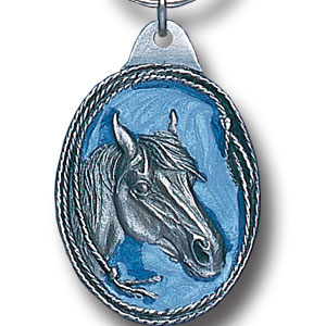 Horse Profile with Rope Border Metal Key Chain with Enameled Details