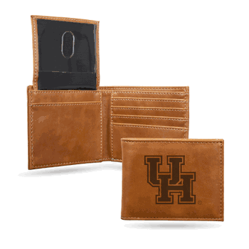 Houston Cougars Brown Laser Engraved Bill-fold Wallet