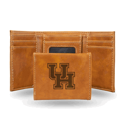 Houston Cougars Brown Laser Engraved Faux Leather Trifold