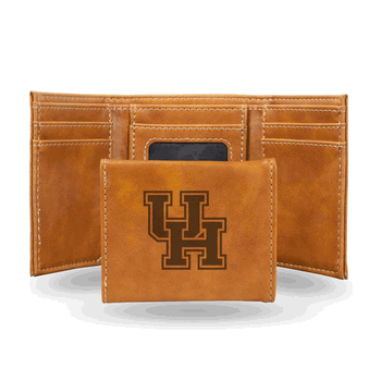 Houston Cougars Brown Laser Engraved Faux Leather Trifold