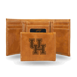 Houston Cougars Brown Laser Engraved Tri-Fold Wallet