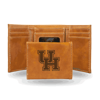 Houston Cougars Brown Laser Engraved Tri-Fold Wallet