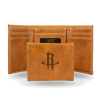 Houston Rockets Brown Laser Engraved Tri-Fold Wallet