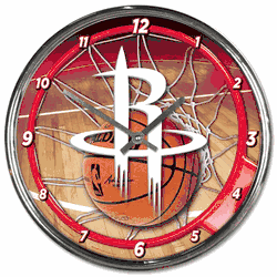 Houston Rockets Clock Round Wall Style Chrome