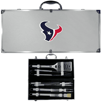 Houston Texans 8 pc Stainless Steel BBQ Set w/Metal Case