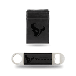 Houston Texans Black Laser Engraved Front Pocket Wallet & Bar Blade