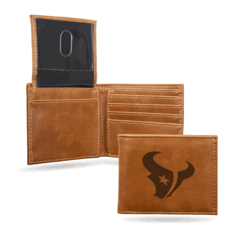 Houston Texans Brown Laser Engraved Billfold Wallet