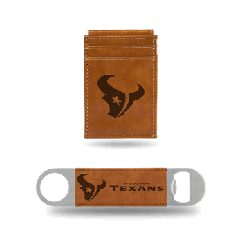 Houston Texans Brown Laser Engraved Front Pocket Wallet & Bar Blade