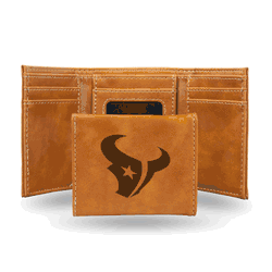Houston Texans Brown Laser Engraved Tri-Fold Wallet