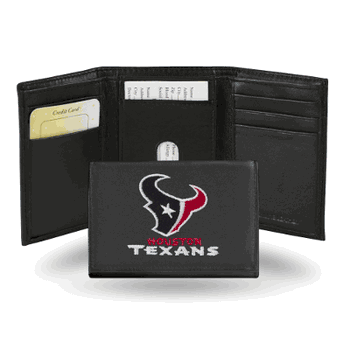 Houston Texans  Embroidered Genuine Leather Tri-fold Wallet 3.25