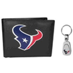 Houston Texans Leather Bi-fold Wallet & Steel Key Chain