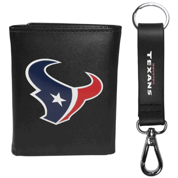 Houston Texans Leather Tri-fold Wallet & Strap Key Chain