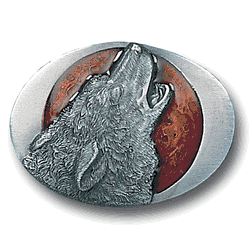 Howling Wolf Enameled Belt Buckle