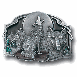 Howling Wolf Enameled Belt Buckle