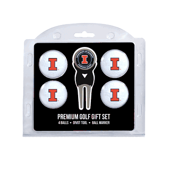 Illinois Fighting Illini 4 Ball Gift Set + Divot Tool & Marker