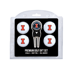 Illinois Fighting Illini 4 Ball Gift Set + Divot Tool & Marker