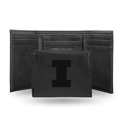 Illinois Fighting Illini Black Laser Engraved Tri-Fold Wallet