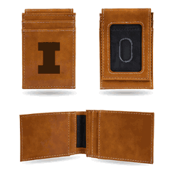 Illinois Fighting Illini Brown Laser Engraved Front Pocket Wallet