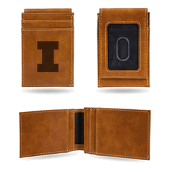 Illinois Fighting Illini Brown Laser Engraved Front Pocket Wallet