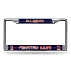 Illinois Fighting Illini Classic 12" x 6" Silver Bling Chrome Car/Truck/SUV Auto Accessory