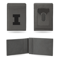Illinois Fighting Illini Gray Laser Engraved Front Pocket Wallet