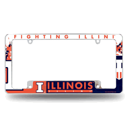 Illinois Fighting Illini Primary 12" x 6" Chrome All Over Automotive License Plate Frame