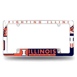 Illinois Fighting Illini Primary 12" x 6" Chrome All Over Automotive License Plate Frame for Car/Truck/SUV