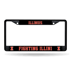 Illinois Fighting Illini Standard Black Chrome Frame with Plastic Inserts 12" x 6" Car/Truck Auto Accessory