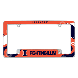 Illinois Fighting Illini Wave 12" x 6" Chrome All Over Automotive License Plate Frame