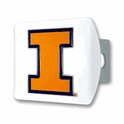 Illinois White Metal Hitch Cover with  3D Color Emblem