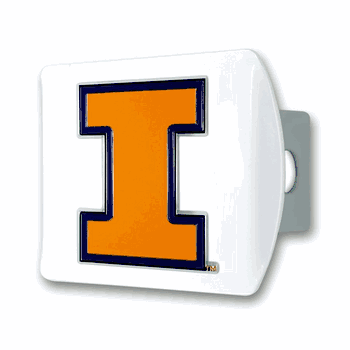 Illinois White Metal Hitch Cover with  3D Color Emblem