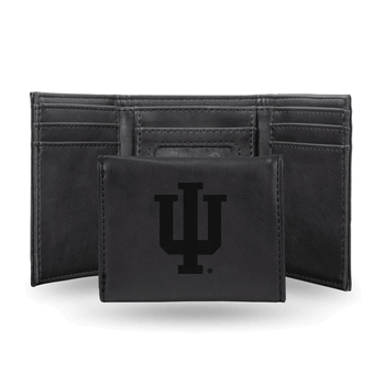 Indiana Hoosiers Black Laser Engraved Faux Leather Trifold