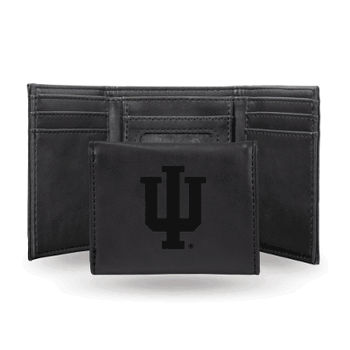 Indiana Hoosiers Black Laser Engraved Tri-Fold Wallet