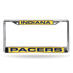 Indiana Pacers Laser Chrome Frame - Yellow Background With Navy Letters