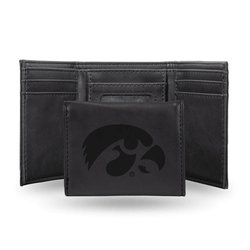 Iowa Hawkeyes Black Laser Engraved Faux Leather Trifold