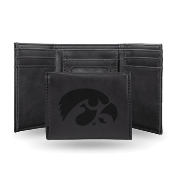 Iowa Hawkeyes Black Laser Engraved Faux Leather Trifold
