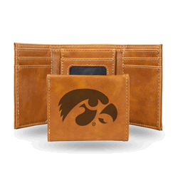 Iowa Hawkeyes Brown Laser Engraved Faux Leather Trifold