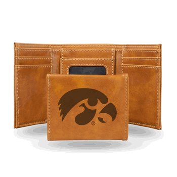 Iowa Hawkeyes Brown Laser Engraved Faux Leather Trifold
