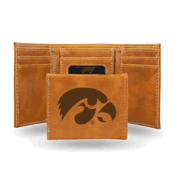 Iowa Hawkeyes Brown Laser Engraved Tri-Fold Wallet