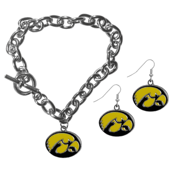 Iowa Hawkeyes Chain Bracelet and Dangle Earring Set