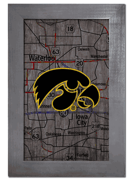 Iowa Hawkeyes City Map 11x19 Sign