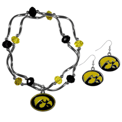 Iowa Hawkeyes Dangle Earrings and Crystal Bead Bracelet Set