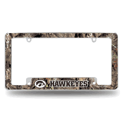 Iowa Hawkeyes Mossy Oak 12" x 6" Chrome All Over Automotive License Plate Frame for Car/Truck/SUV