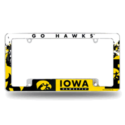 Iowa Hawkeyes Primary 12" x 6" Chrome All Over Automotive License Plate Frame for Car/Truck/SUV