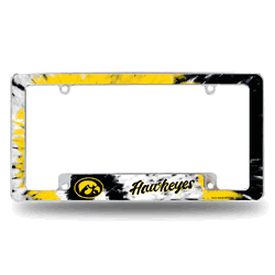 Iowa Hawkeyes Tie Dye 12" x 6" Chrome All Over Automotive License Plate Frame for Car/Truck/SUV