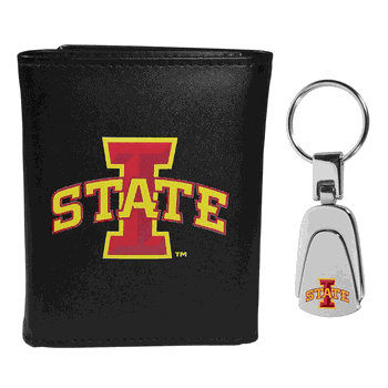 Iowa St. Cyclones Leather Tri-fold Wallet & Steel Key Chain