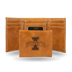 Iowa State Cyclones Brown Laser Engraved Tri-Fold Wallet